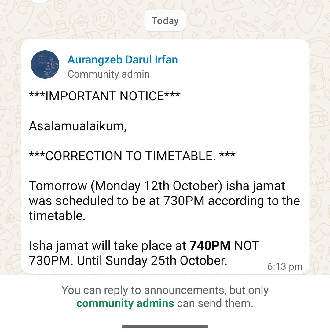 Change of Isha